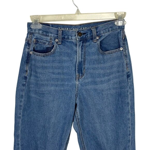American Eagle Mom Jean Blue Size 4 Hi-Rise Distressed Raw Hem Casual Denim EUC - Picture 2 of 12